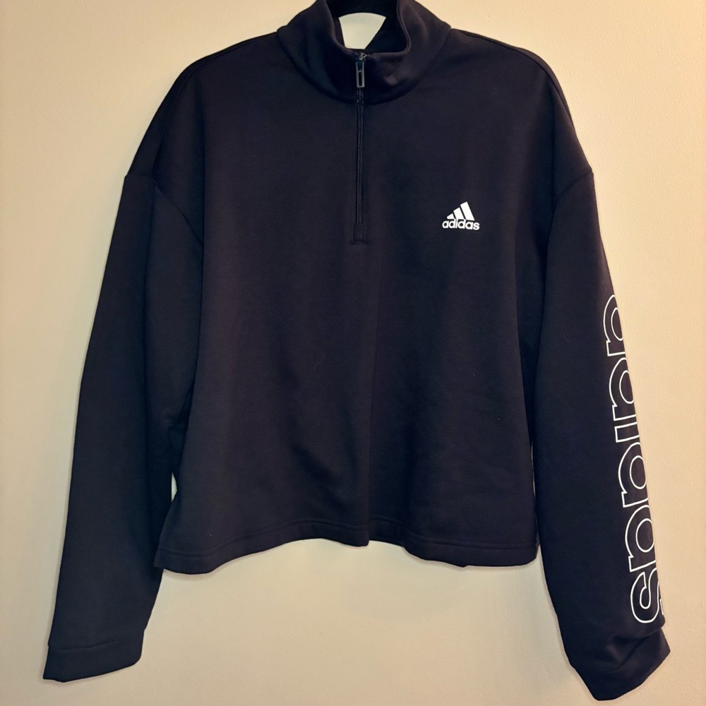 Adidas Black Cropped Quarter Zip Sweatshirt Size 2X
